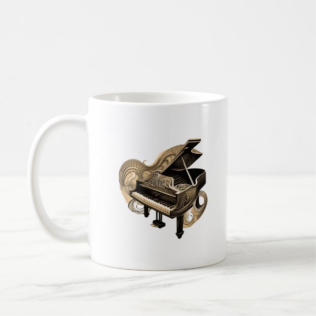 Taza De Café Línea estilizada Art Sepia Piano (Izquierda)