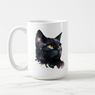Taza De Café Línea estrellada de la noche del gato negro cósmic