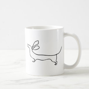 Taza De Café Línea ilustracion del Dachshund uno de los oídos