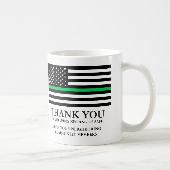 Taza De Café Línea verde delgada| Personalizado de policía de d (Derecha)