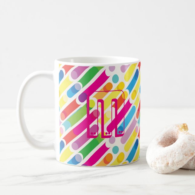 Taza De Café Líneas diagonales de arco iris monogramo Arte pop  (Con donut)