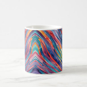 Taza De Café Líneas en arte de acuarela púrpura, naranja, azul 