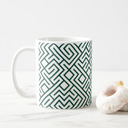 Taza De Café Líneas en mosaico generativas (línea verde oscuro)