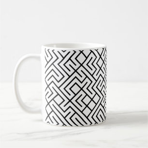 Taza De Café Líneas en mosaico generativas (Negro sobre Blanco)