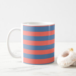 Taza De Café Líneas horizontales de coral vivo y azul Pacífico