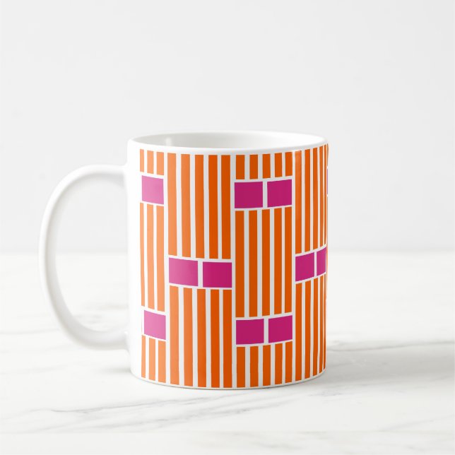 Taza De Café Líneas naranjas y cajas rosadas Café Mug (Izquierda)