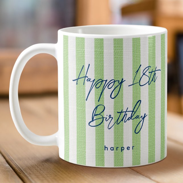 Taza De Café Linen Look Striped Feliz cumpleaños 18° Verde (Subido por el creador)