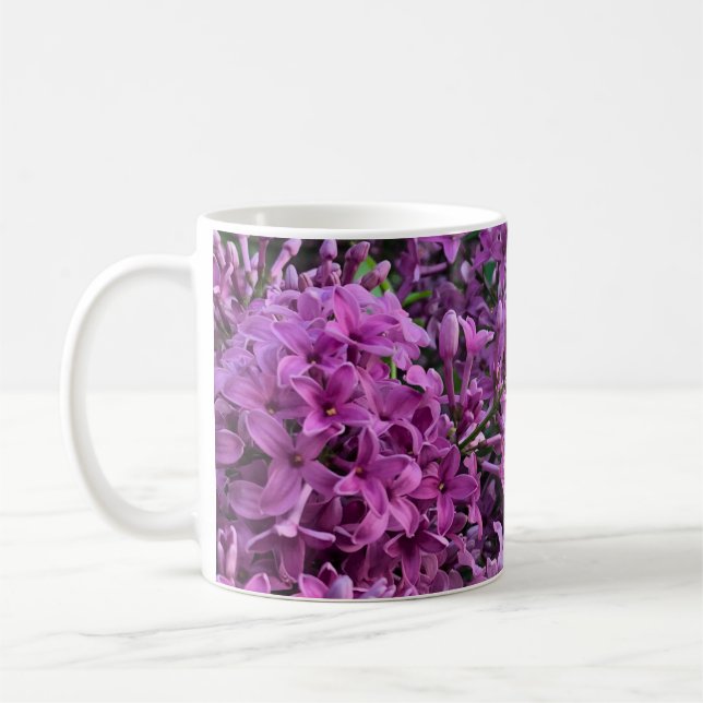Taza De Café Línlacas rosadas púrpura | foto floral rosa románt (Izquierda)