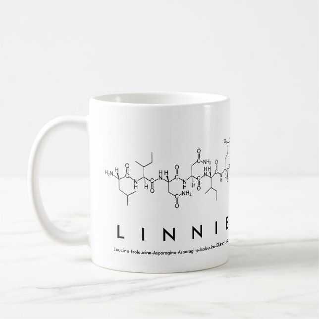 Taza De Café Linnie peptide name mug (Izquierda)