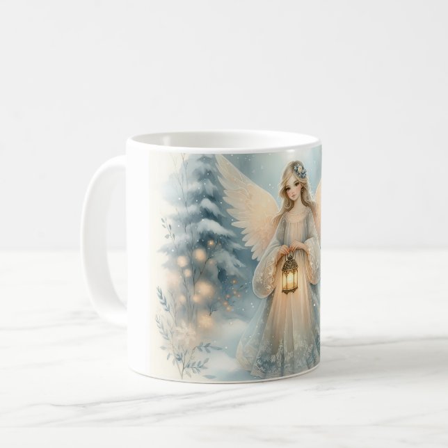 Taza De Café Linterna angelical celestial de invierno de gracia (Anverso izquierdo)