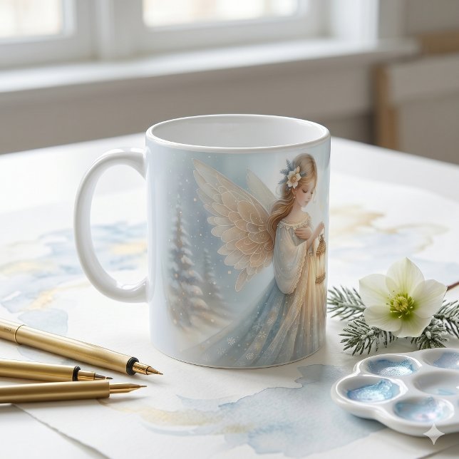 Taza De Café Linterna de Ángel Invernal Celestial de Consuelo (Celestial Winter Angel Lantern of Comfort Coffee Mug)