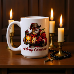 Taza De Café Linterna de Navidad de Santa Claus Rudo