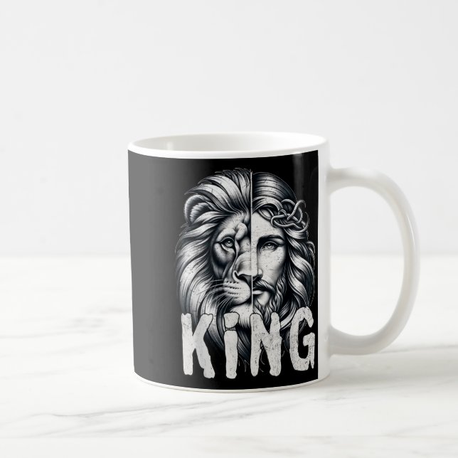 Taza De Café Lion And Jesus King Christian Faith Design  (Derecha)