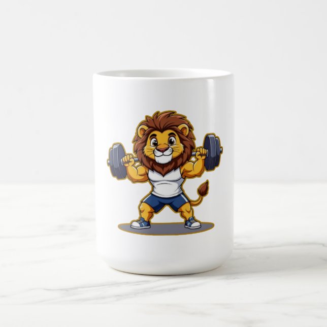 Taza De Café Lion Lifting Light Weights – Cute Gym Animal Illus (Centro)