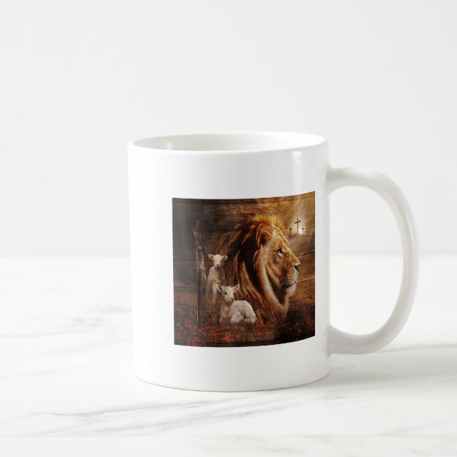 Taza De Café Lion Of Judah Lamb God Cross Jesus Light God  (Derecha)