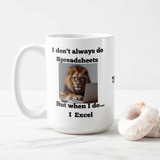 Taza De Café lion spreadsheet office Mug (Con donut)