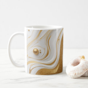 Taza De Café Líquido blanco y con gotas y purpurina dorado