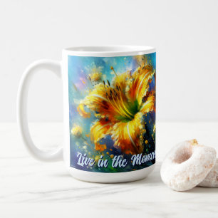 Taza De Café Lirio de un día Lirios de día Flor Amarillo Teal P