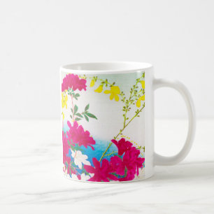 Taza De Café Lirios japoneses de día - magenta, azul amarillo