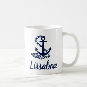 Taza De Café Lissabon - Mug Azul Y Blanco De Estilo Marítimo