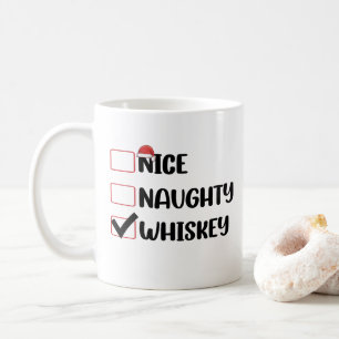 Taza De Café Lista de Navidad de Santa Whisky Malo Bueno