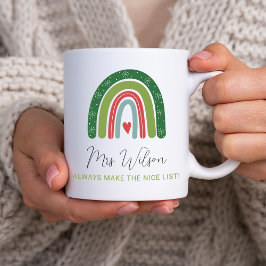 Taza De Café Lista de Regalos Navideños de Profesores Arcoíris