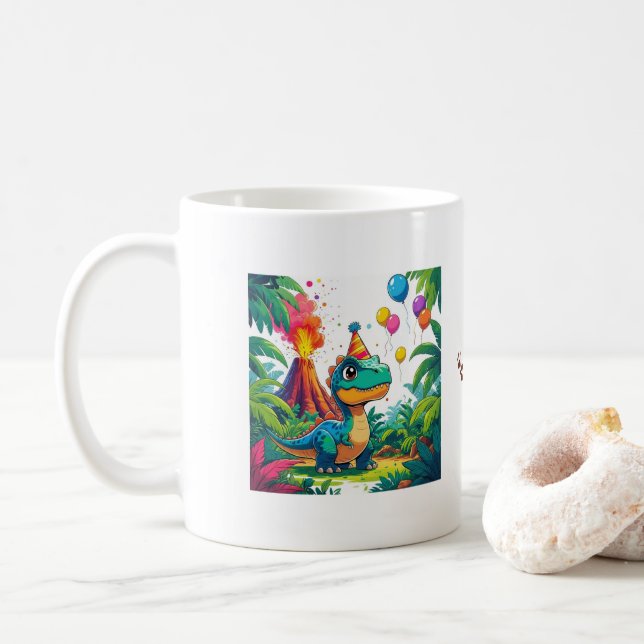 Taza De Café Little Dino, Big Dreams – Editable Dinosaur Mug (Con donut)