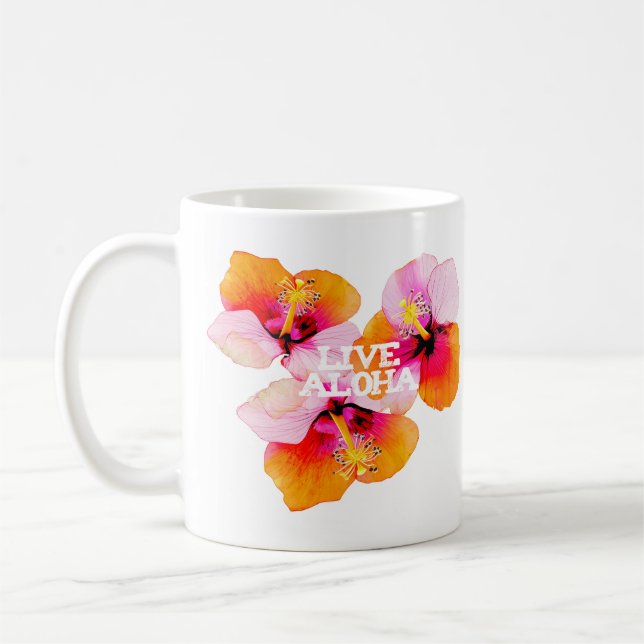 Taza De Café Live Aloha Hibiscus Floral Tropical Flowers Hawaii (Izquierda)