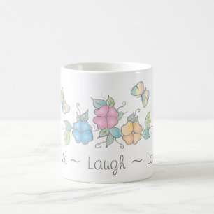 Taza De Café Live Laugh Acuarela floral de mariposa