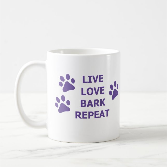 Taza De Café Live Love Bark Repeat Dog Lover animales mascotas  (Izquierda)