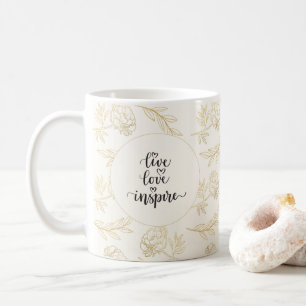 Taza De Café Live Love Inspire Gold Floral