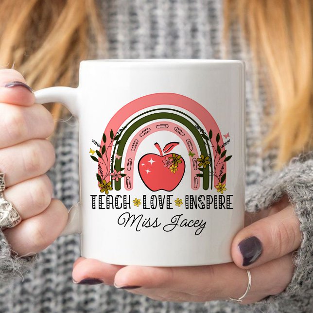 Taza De Café Live Love Teach Rainbow Teacher Apreciación (TEACH LOVE INSPIRE RAINBOW Personalized Name Teacher mug, teacher gift, teacher appreciation gifts)