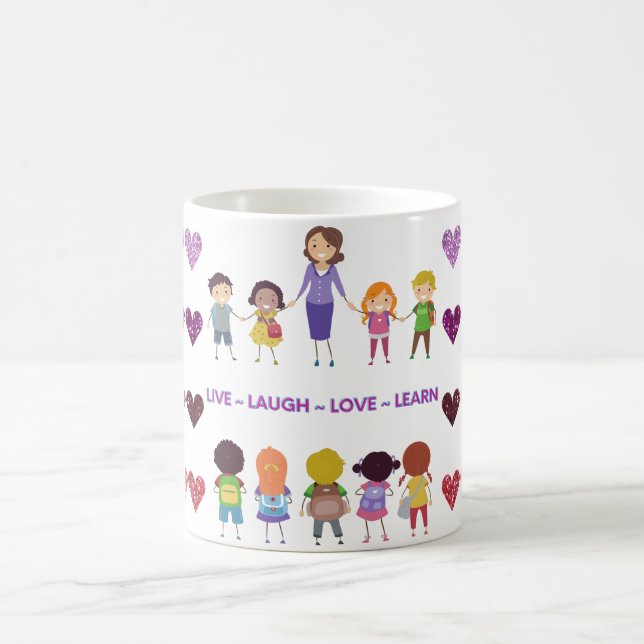 Taza De Café Live ~ Ríe ~ Amor ~ Aprende a profesores de escuel (Centro)