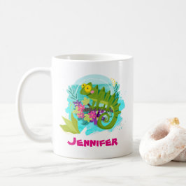 Taza De Café Lizard tropical con flores personalizadas