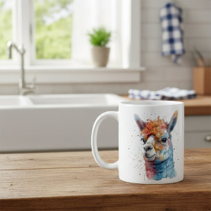 Taza De Café Llama a acuarela arcoiris