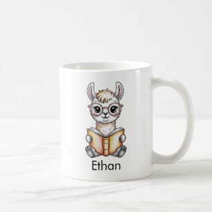 Taza De Café Llama Adorable Leyendo un Libro Personalizado