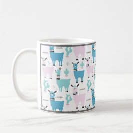 Taza De Café Llama Alapaca Animales Rosa Azul Animal Gris Trim