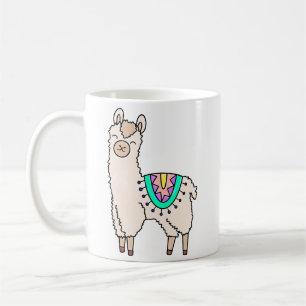 Taza De Café llama alpaca de dibujos animados sonriendo feliz