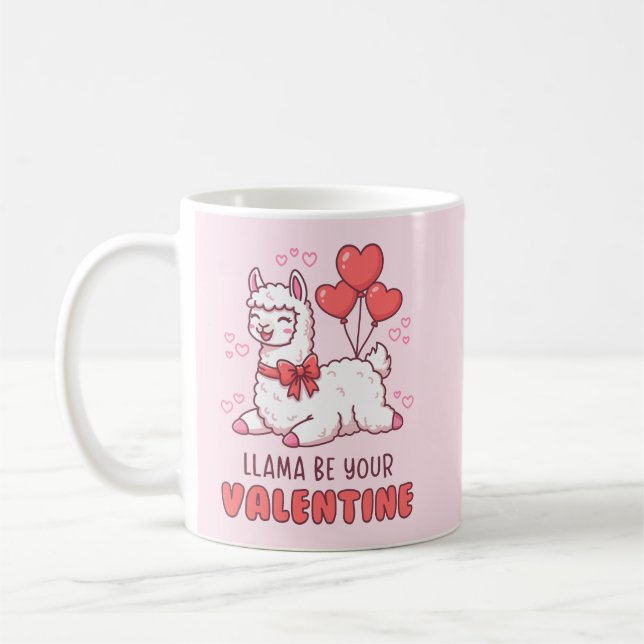 Taza De Café Llama Be Your Valentine - Cute Llama Valentine Pun (Izquierda)