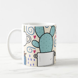 Taza De Café Llama Cactus: Diseño Seamless dibujado a mano