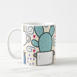 Taza De Café Llama Cactus: Diseño Seamless dibujado a mano