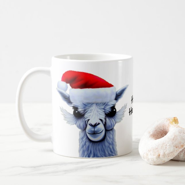 Taza De Café Llama con café de Santa Hat (Con donut)