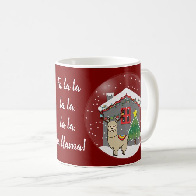 Taza De Café Llama de Snowglobe con el árbol de navidad y la (Anverso derecho)