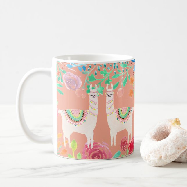 Taza De Café Llama floral (Con donut)