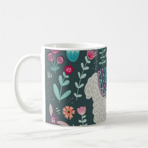 Taza De Café Llama floral: Doodles pintados a mano