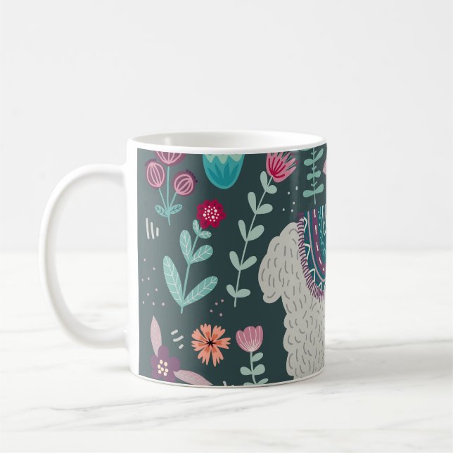 Taza De Café Llama floral: Doodles pintados a mano (Izquierda)
