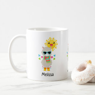 Taza De Café Llama Guay y Sol sonriente Kawaii