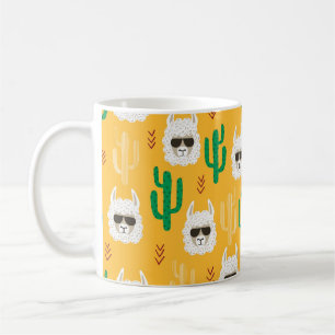 Taza De Café Llama personalizado sin foco y patrón de cactus en