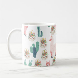 Taza De Café Llama Rosa y Cactus Verde, Alpaca, Bonito, Femenin