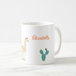 Taza De Café Llama y cactus en blanco añaden un nombre